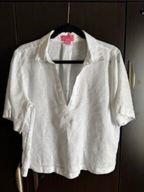 Isaac Mizrahi New York 100% linen white short sleeve shirt - large